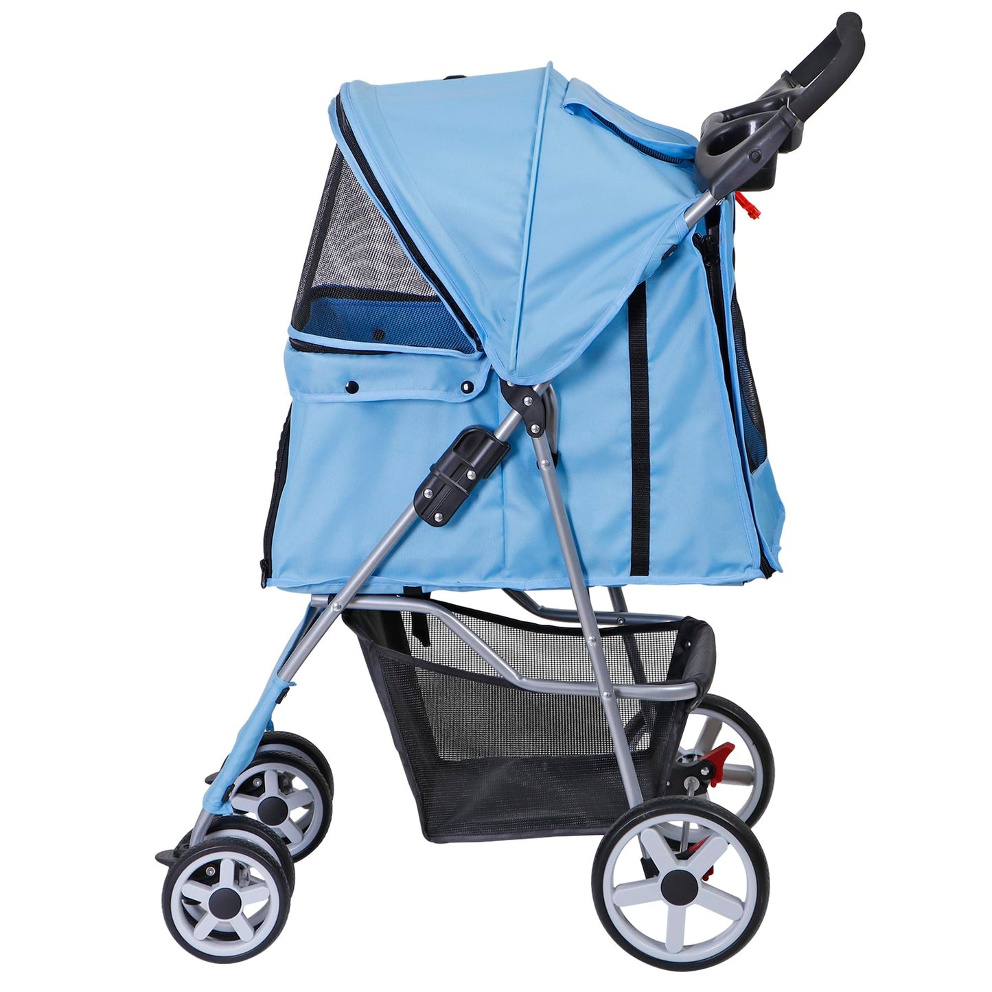 Epetlover 4 Wheels Dog Stroller Folding Pet Strolling Cart for Small Medium Cats Puppies Portable Jogger Travel Camping Puppy Carrier with Storage Basket Cup Holder, Blue