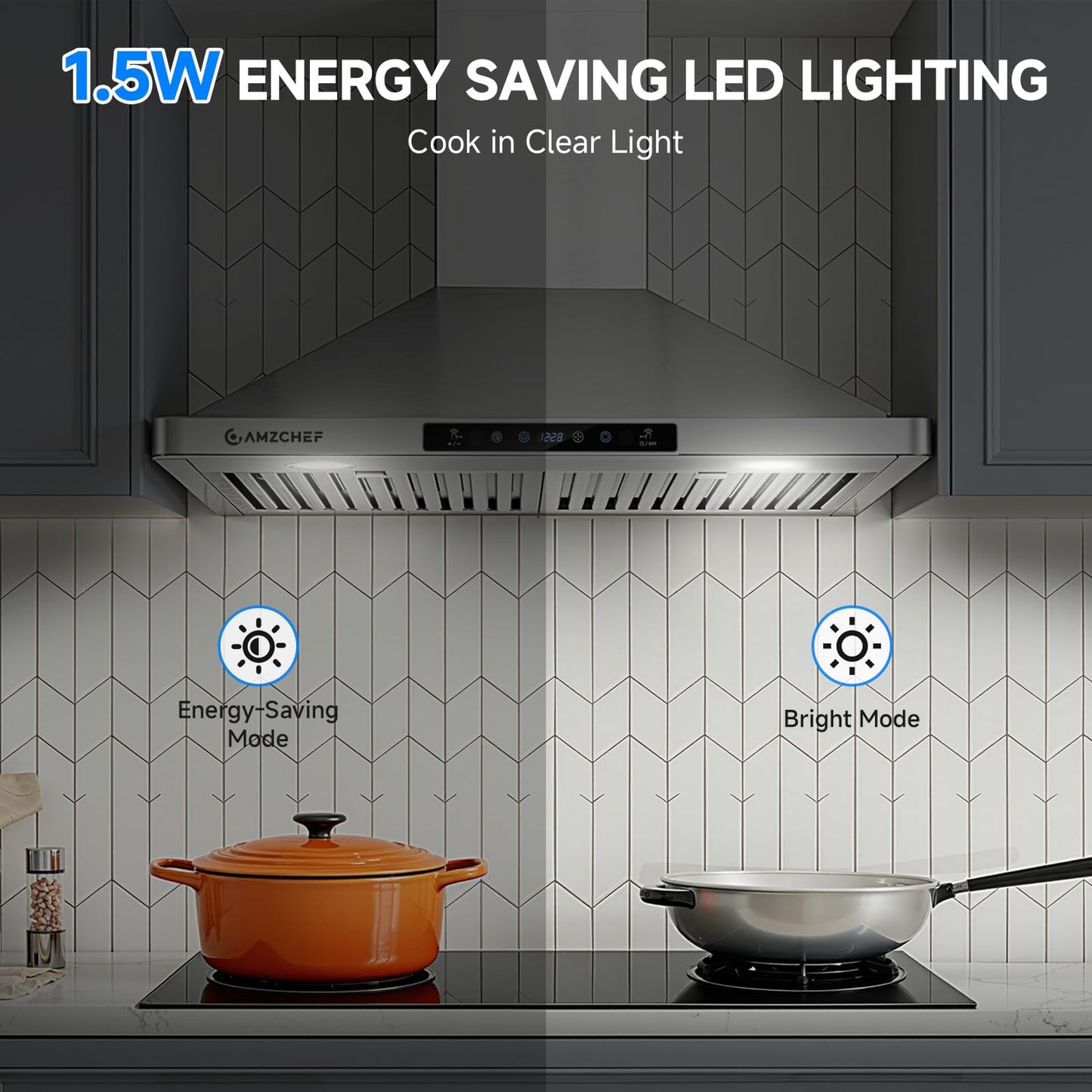 AMZCHEF Wall Mount Range Hood 30 inch: 1050 CFM Stainless Steel Kitchen Stove Vent Hood with 3 Speed Exhaust Fan, Touch/Remote/Gesture Control Kitchen Exhaust Fan with Dishwasher-Safe Baffle Filters