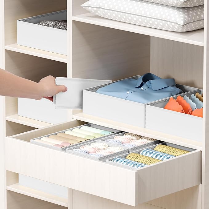 DIMJ Drawer Organizer Clothes - 16 Pack Baby Dresser Organizer for Nursery, Foldable Drawer Organizer Bins for Closet Bedroom Organization, Fabric Clothes Storage Dividers for Underwears, Socks, Bras