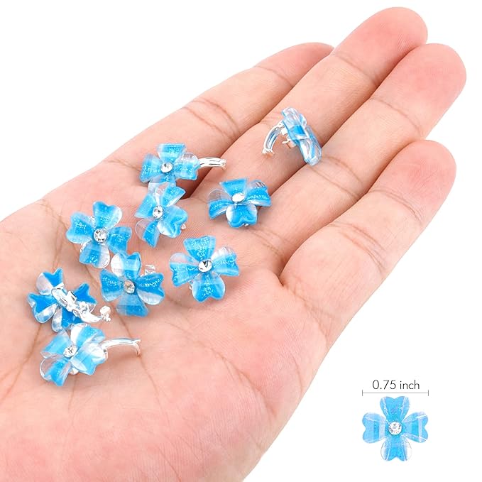 YISSION 20Pcs Mini Blue Flower Hair Clips with Rhinestone Cute Hair Pins Decorative Hair Clips Wedding Hair Barrettes Bridal Hair Accessories for Girls Women