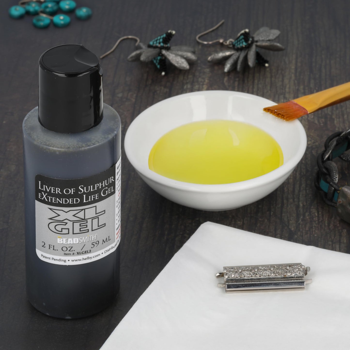 The Beadsmith XL Gel Liver of Sulfur Extended Life Gel 2 Fluid Ounces (59ml) Bottle Apply a Patina Finish to Silver Copper and Other Metal for Oxidized Look on Art and Jewelry Projects