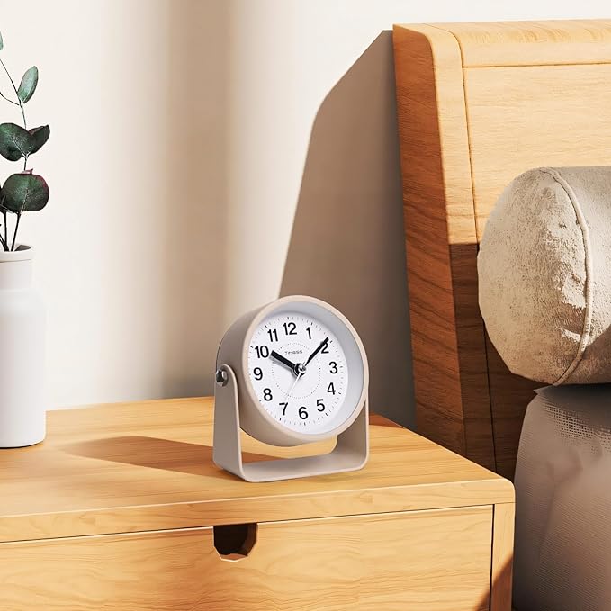 TIMESS Analog Alarm Clock, Silent Non-Ticking Quartz Movement, Battery-Operated with Snooze & On-Demand Light, Easy to Set Gentle Wake Bedside Desk Clock, Ideal for Home, Travel, Office (Yellow)