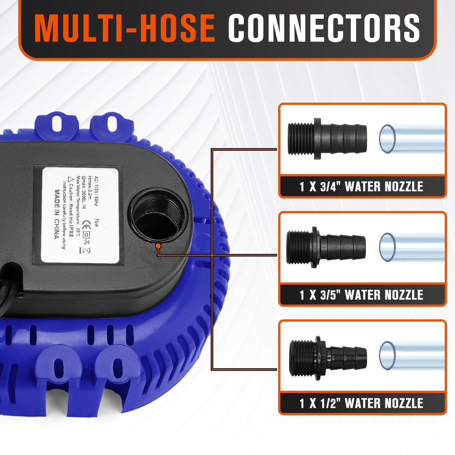 Sump Pump,Pool Cover Pump above Ground,submersible water pump Swimming Water Removal Pumps,for Swimming Pool Basement Garden Pond Tubs Draining,75W,Max Flow:850GPH,3 Adapters,25 Ft Power Cord (Blue)