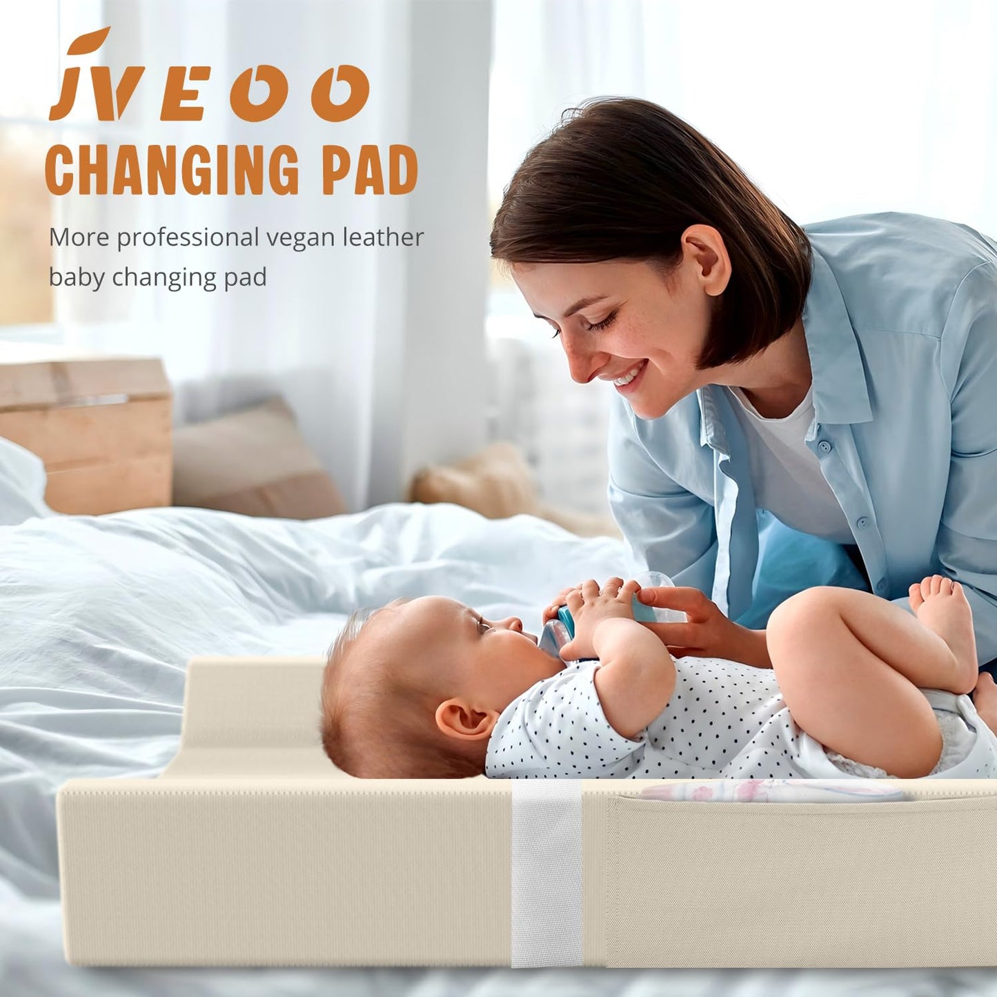 JVEOO Vegan Leather Baby Changing Pad, Waterproof & Wipeable Soft Diaper Changing Mat 32“ x 16.6" Comfortable Infant Changing Station for Dresser & Table