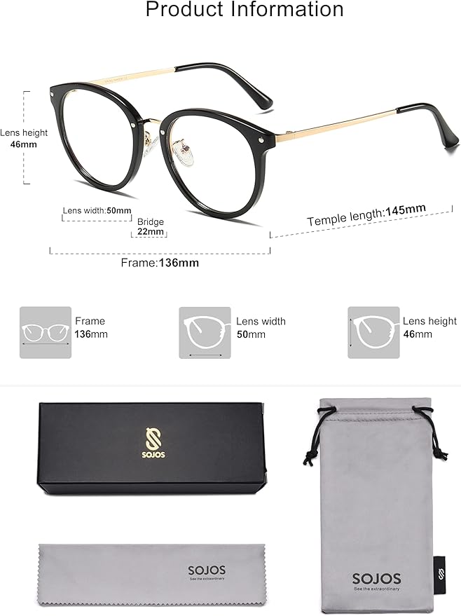 SOJOS Retro Round TR90 Blue Light Reading Glasses Womens Mens Readers Computer Glasses Eyewear Frame SJ9001