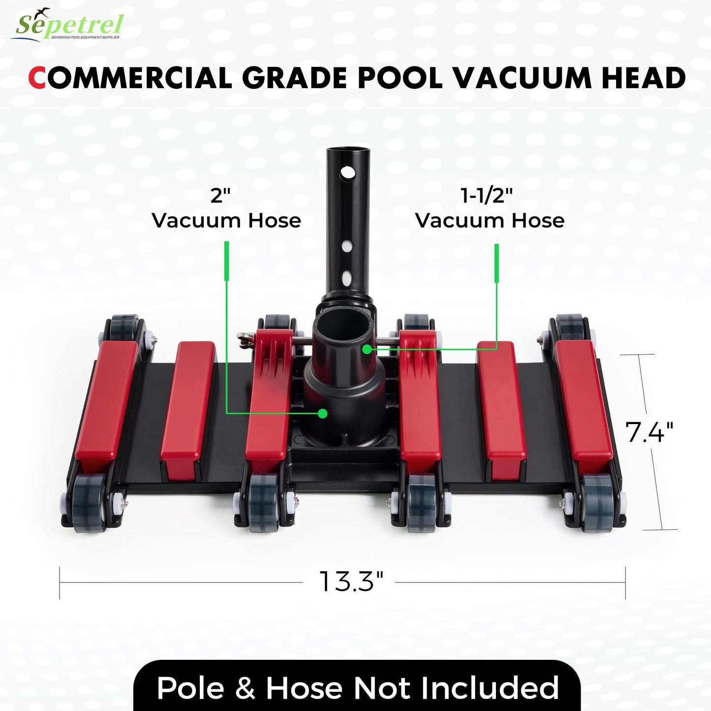Sepetrel Commercial Grade Pool Vacuum Head with Wheels,14" Extra-Wide & Weighted Flexible Heavy-Duty Vac Cleaner for Effortless, Deep Cleaning