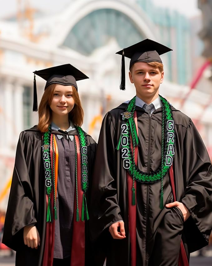 ALKB 2026 Graduation Lei Set - Two-Tone Braided Ribbon with Honor Cord, Unisex Graduation Gift for Graduates, Polyester
