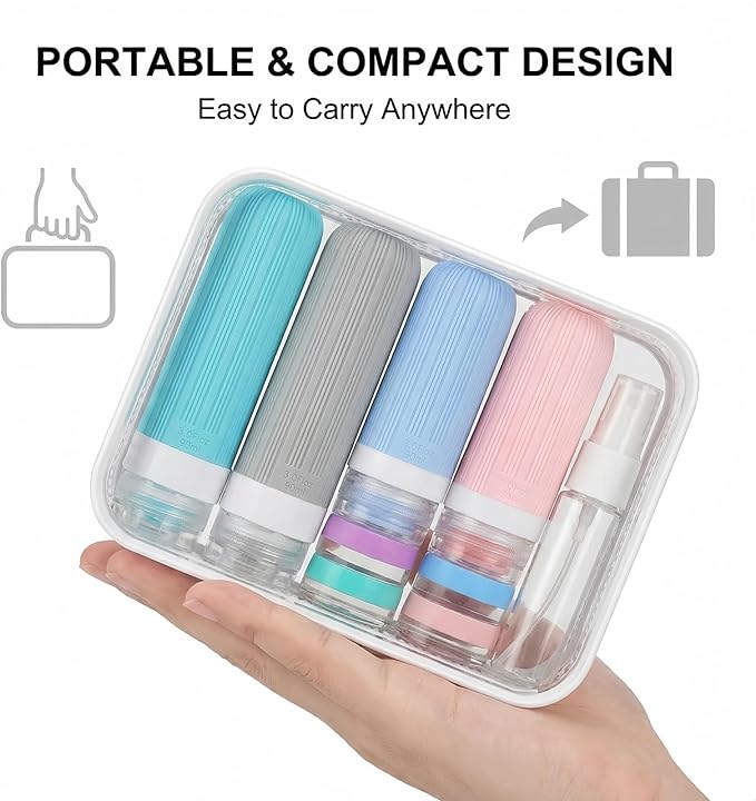 Vitog 16 Pack Travel Bottles Set, TSA Approved Silicone Toiletry Containers for Shampoo & Conditioner, Leak Proof Refillable Traveling Size Liquid Containers, Travel Essentials Toiletry Bottles