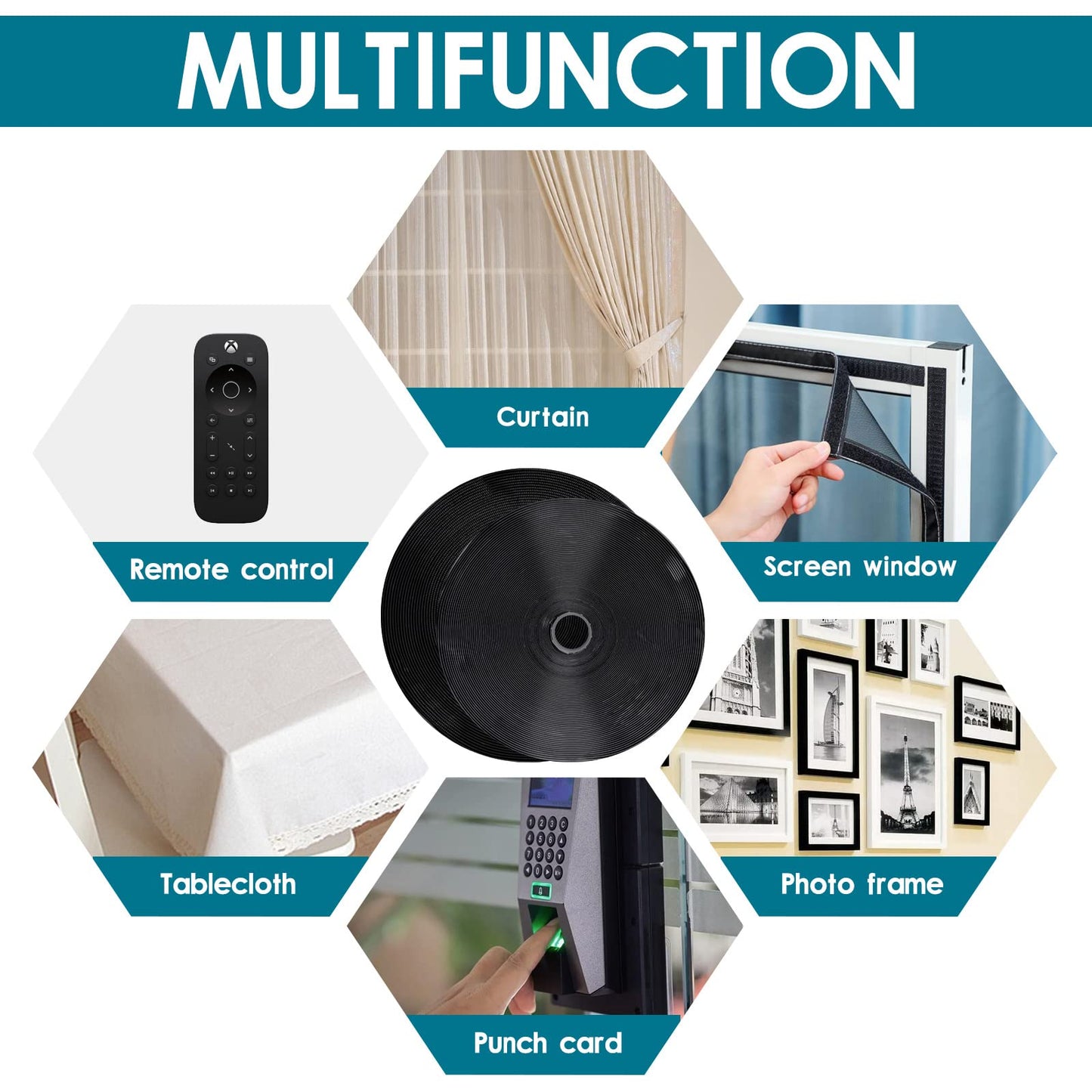 3/4 Inch x 82 Feet Black Hook Loop Strips with Adhesive Heavy Duty, Multi-Purpose Hook and Loop Tape, Double Sided Hook Loop Rolls, Picture Hanging Strips, TV Accessories, TV wall Adhesive Tape