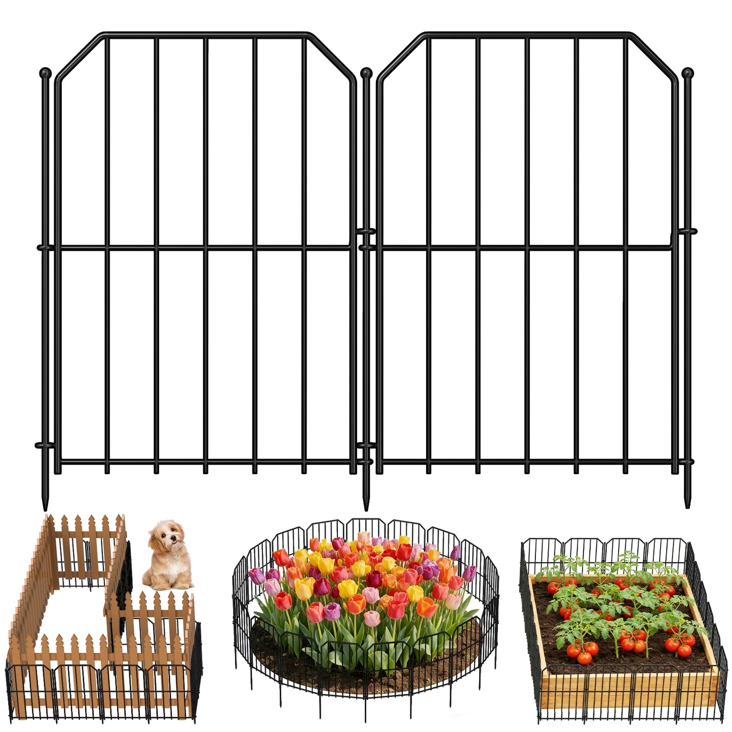 Goovilla Garden Fence, Total 10ft(L) x 24in(H) Garden Fencing Animal Barrier, 10 Pcs Rustproof Metal Wire No Dig Fence Panels, Black Decorative Garden Fences and Borders for Dogs, Flower Bed, Patio