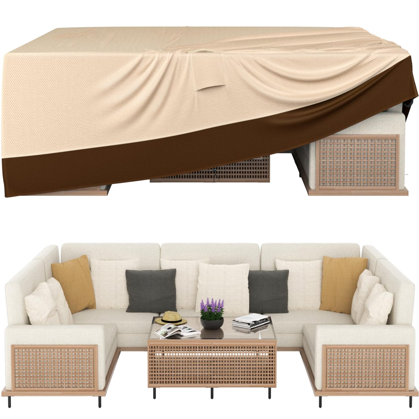 Patio Furniture Covers, Outdoor Furniture Cover Waterproof, General Purpose, Outside Table and Chair Covers, Heavy Duty 600D (124 Inch L x 70.8 Inch W x 29.1 Inch H)-Brown