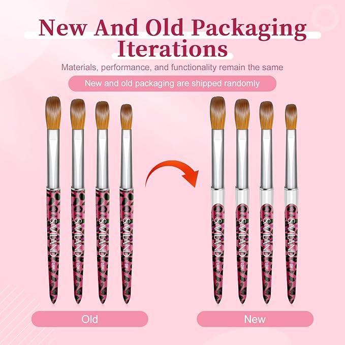 SAVILAND 4PCS Kolinsky Acrylic Nail Brush Set - Professional Nails Brushes for Acrylics Powder Application & 3D Nail Art, Sizes 8/10/12/14 Acrylic Brushes - Essential Nail Extension Kit Salon Home