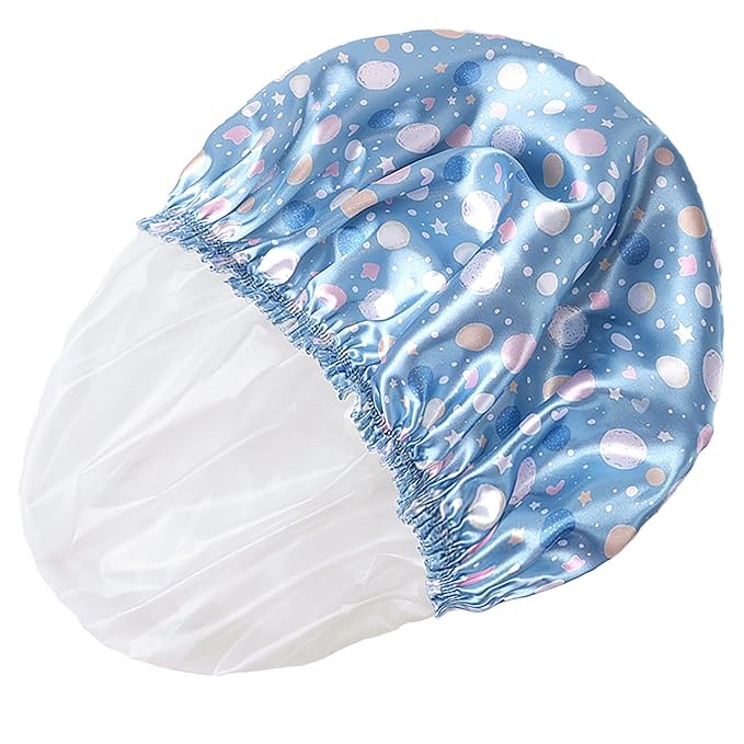 Shower Caps for Women, 4 PCS Elastic and Reusable Bath Caps, Double Layers Shower Cap Reusable Waterproof, Bathing Shower Caps, Environmental Bath Hair Protection Cap - Polka Dots