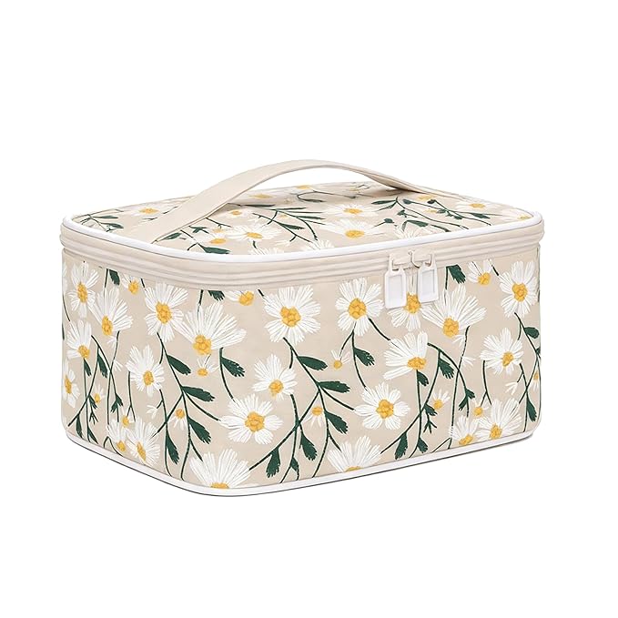 OCHEAL Makeup Bag,Travel Makeup Organizer Bag, Cute Cosmetic Bags for Women Girls Travel Toiletry Bag Traveling With Brush Slot And Divider-Floral