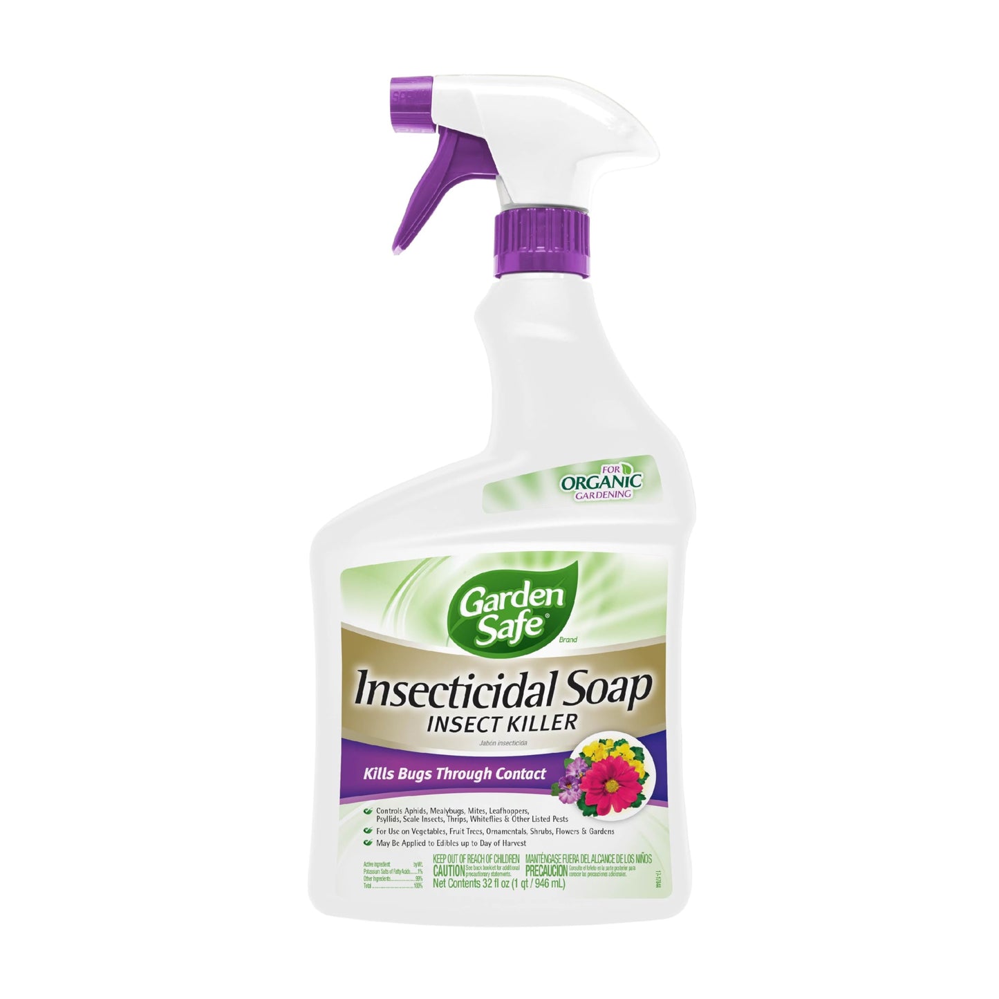 Garden Safe Brand Insecticidal Soap Insect Killer, 32 Fluid Ounces, For Organic Gardening, Kills Bugs Through Contact