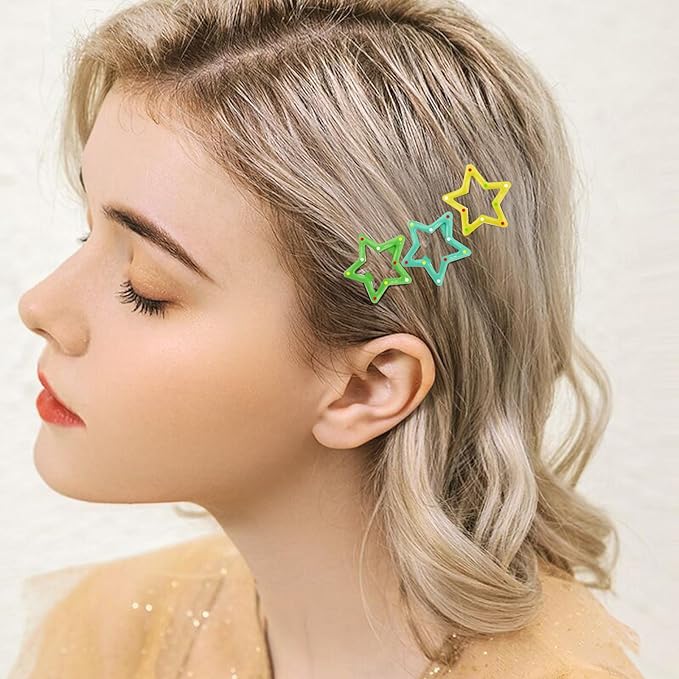 Star Hair Clips Snap Hair Barrettes Non Slip Star Hair Accessories Multiple Colors Metal Hair Clips for Girls Women -15 PCS 1.18"