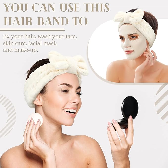 Hicarer 3 Pieces Towel Headbands for Women Makeup Spa Headband for Washing Face Shower (Beige)