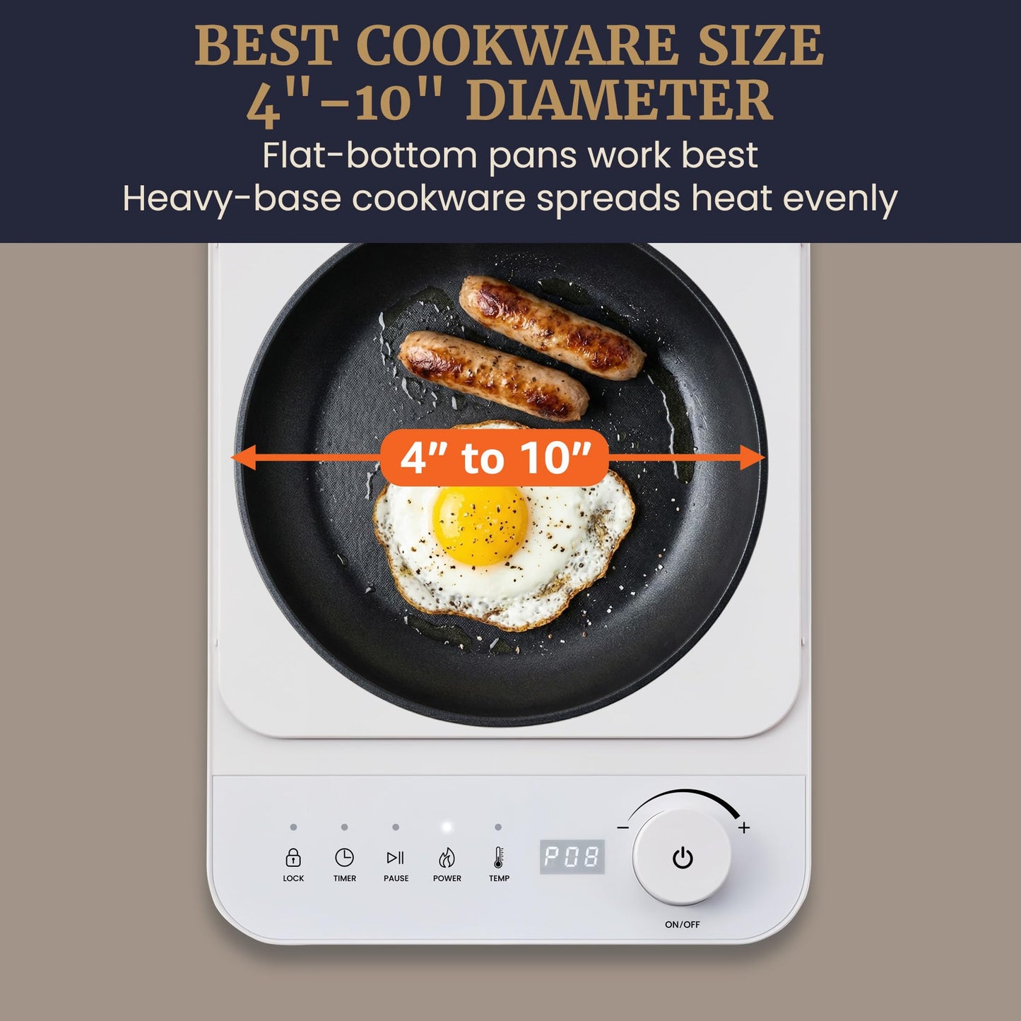 Elite Gourmet Slim Portable Induction Cooktop, 1500W Countertop Burner with 10 Power Levels & Temperature Control (140°F–465°F), Ultra-Slim 2" Design, Digital Touch Controls, Timer & Child Lock