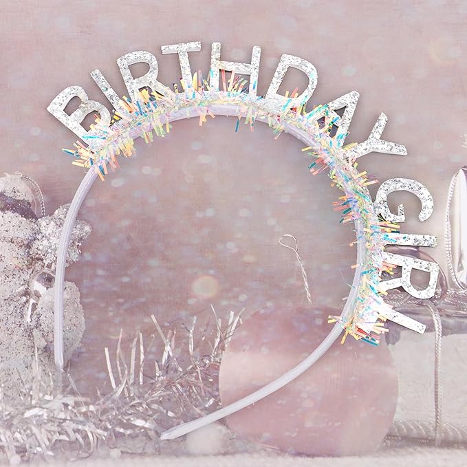 CIEHER Birthday Girl Headband Crown for Women Girls - Silver
