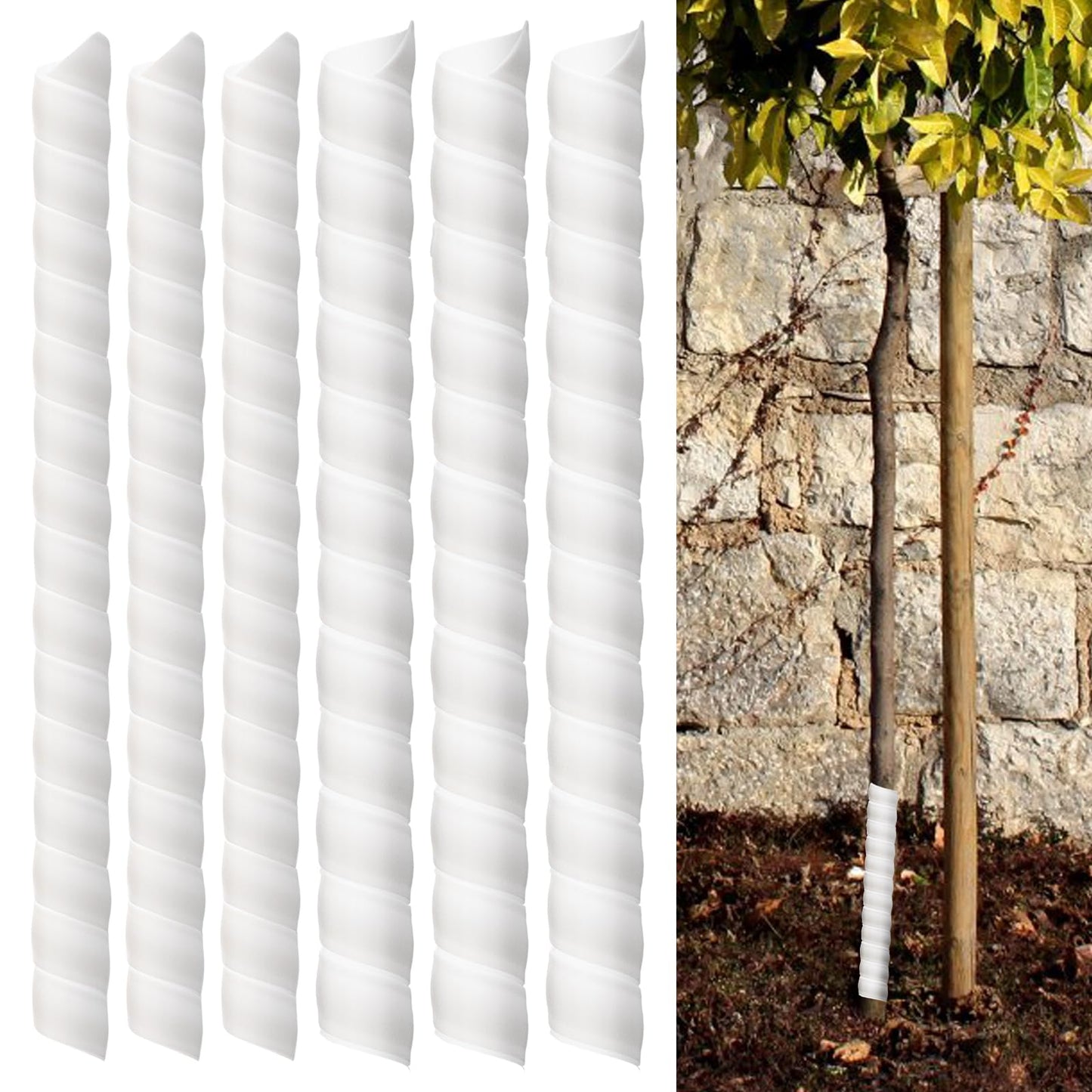 6 Pcs Tree Trunk Protector-2 Size Plastic Spiral Tree Guard Tree Trunk Protector Wrap Tree Bark Protector Tube Tree Wraps to Protect Bark Tree Saplings from Deer Cats Rodents Rabbit Mowers (White)