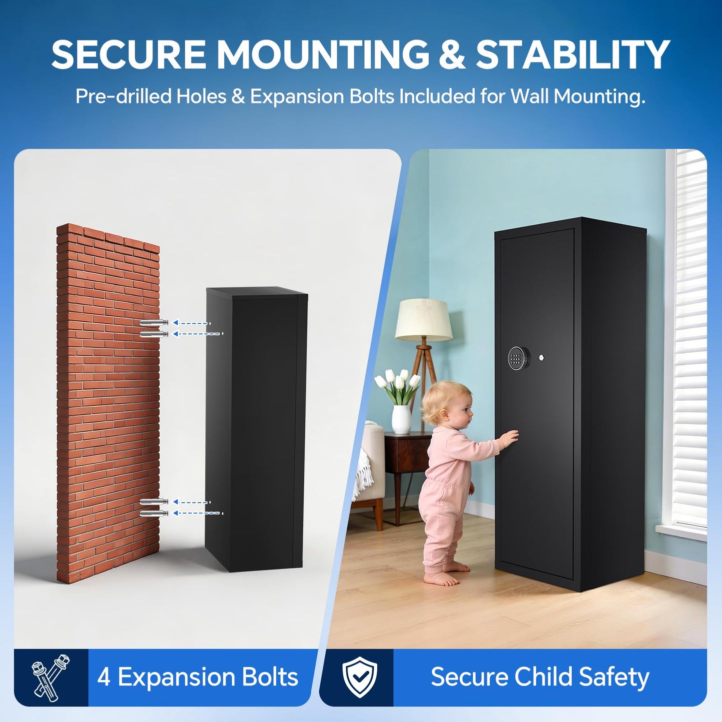 MSYCOST 8-10 Gun Rifle Safe for Home Security, Gun Safe for Rifles and Pistols - Quick Access Digital Keypad | Easy Assembly Gun Safe with Adjustable Shelves (Fits Shotguns & Ammo)
