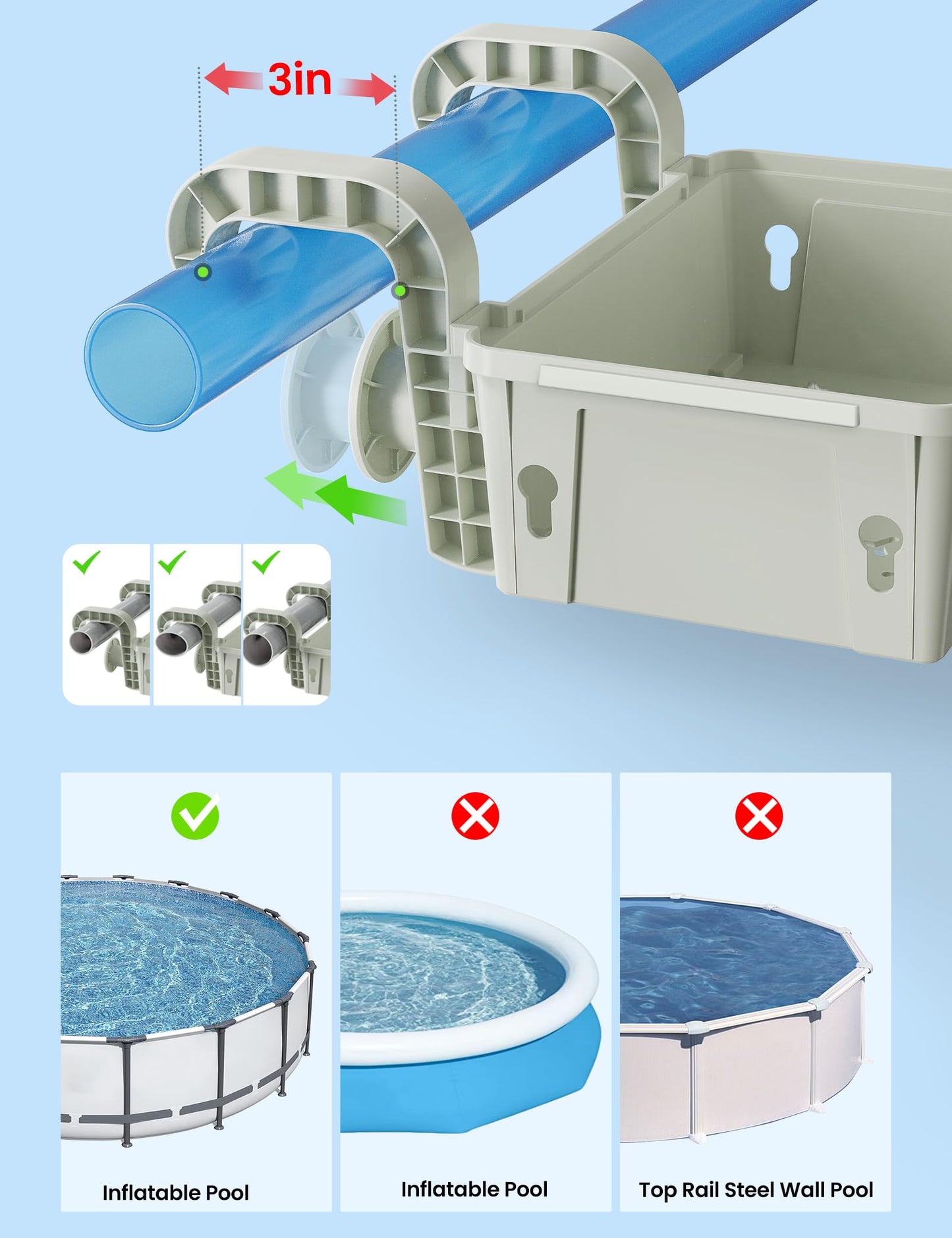 SUMMERBUDDY 2 Sets Upgrade Poolside Storage Basket, Above Ground Pool Storage Basket with Pool Cup Holder, For Steel Round or Oval Frame Above Ground Pools, Fits 3 Inch or Less Top Rail