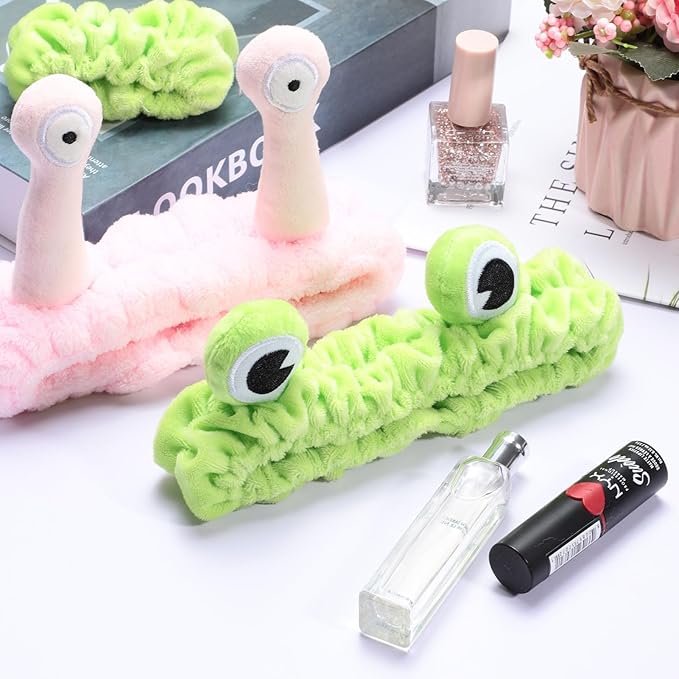 Soft Spa Headband and Wristbands for Face Washing, Cute Frog Makeup Headbands Elastic Skincare Hair Band Shower Head Wraps Hair Accessories for Women Girls