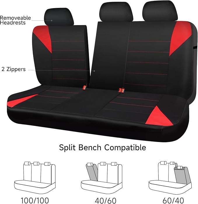 CAR PASS Neoprene Wetsuit Seat Covers, Waterproof Car Seat Covers Full Sets with 5mm Composite EVA, Universal Fit for Car,Sedan, SUV TrucksAnti Slip, Airbag Compatible(Black Red