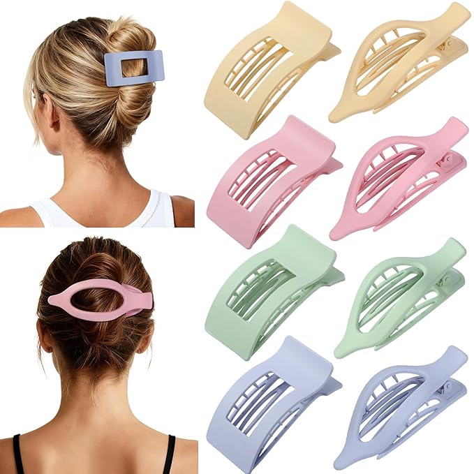 8Pcs French Flat Hair Clips for Women 2 Styles Claw Clips for Girls Matte Flat Hair Claw Clips for Thin and Thick Hair Large Non-slip Strong Hold Hair Accessories for Women (Light Colorful)