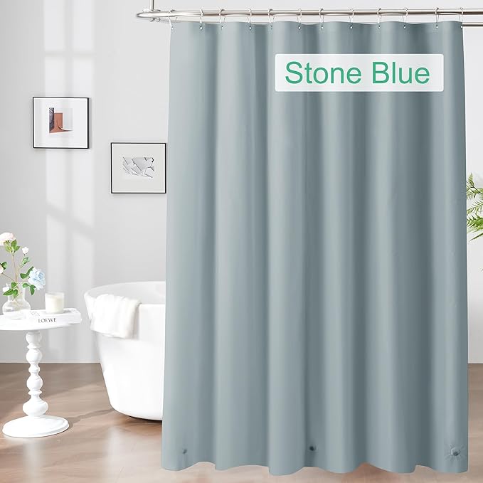 Mrs Awesome Blue Shower Curtain Liner with 3 Magnets, 72x72 Premium Flexible Sturdy Plastic Shower Curtain for Bathroom Lightweight & Waterproof, Stone Blue