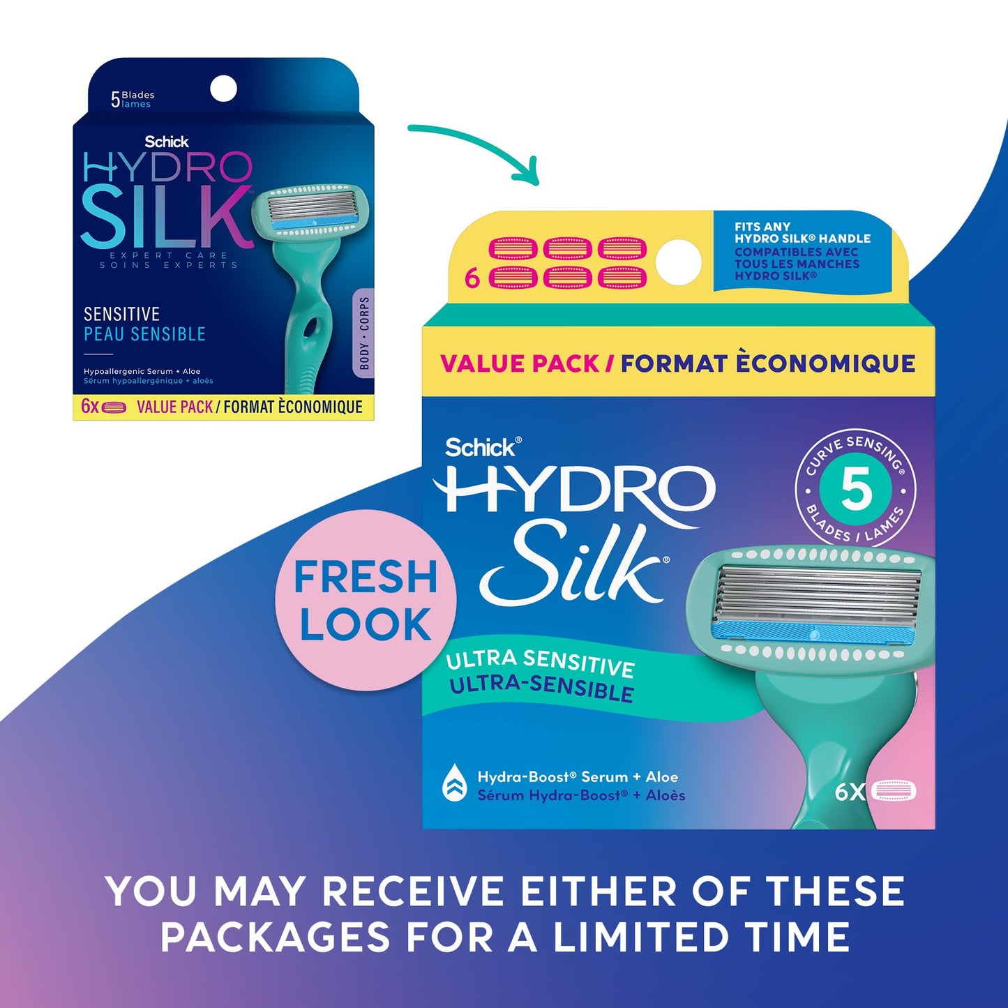 Schick Hydro Silk Sensitive Razor Blade Refills, 6 Count | 5-Blade Sensitive Skin Razors for Women | Womens Razor Refills for Sensitive Skin