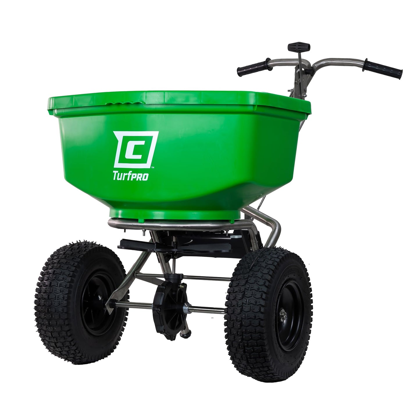 Chapin 89400C Spreader, Lawn and Garden, 100Lbs, Contractor, TurfPro, Stainless Steel, Pull Behind,12" Tires, Weather-Proof, Poly Hopper, Side- Adjust Lever, Spreads Fertilizer and Seeds,