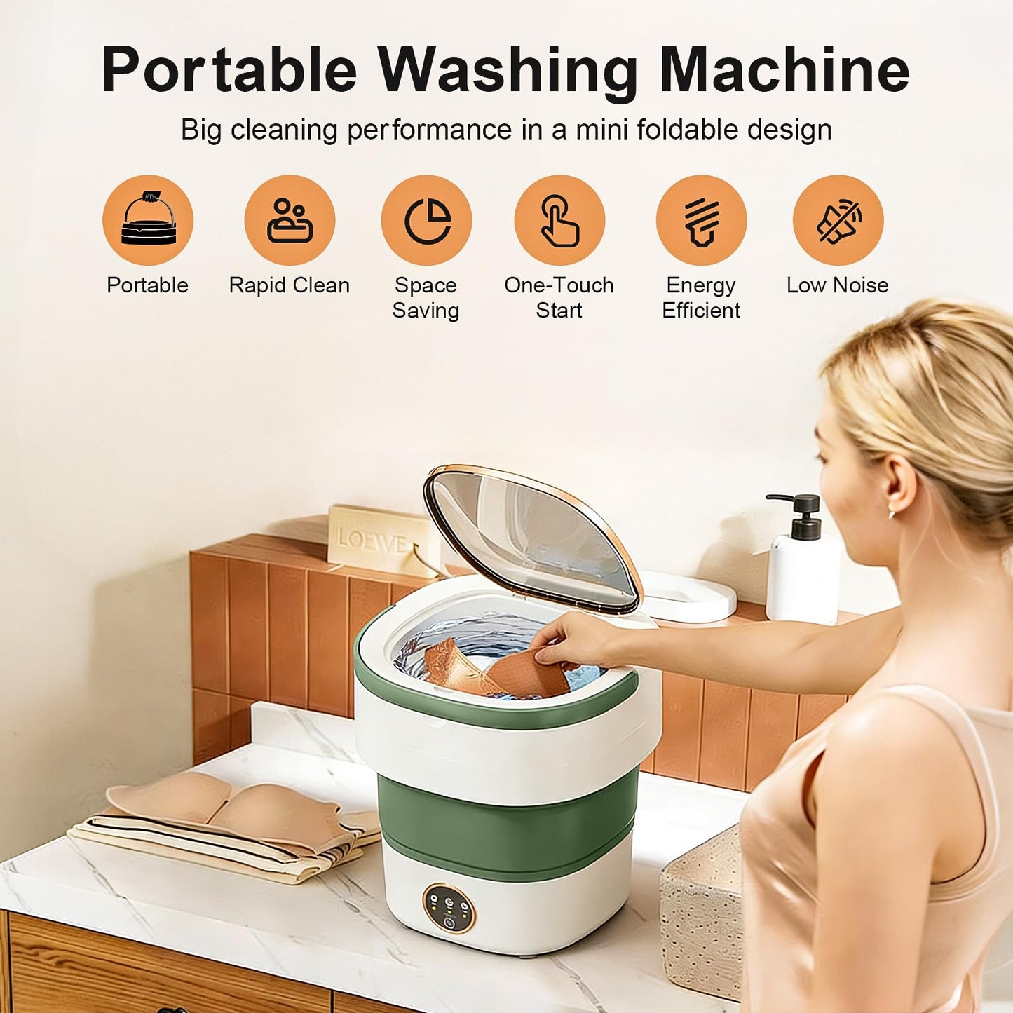Portable Washing Machine - 20L Mini Foldable Washer with Spin Basket, 3 Cleaning Modes & Deep Cleaning for Small Clothes, Collapsible Laundry for Apartment, Home, Hotel and Travel (Green)