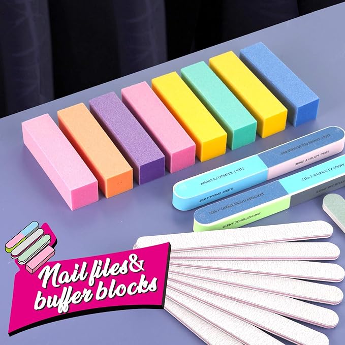 FANDAMEI Nail File and Buffer, Professional Manicure Tools Kit. 8PCS Rectangular Nail Buffer Block, 8PCS Nail File, 2PCS 7 Way Nail File & 2PCS Nail Polishing Buffer. Nail Care File Buffer Tool