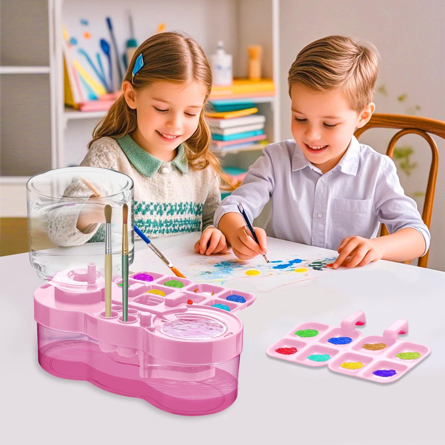 JEChrochen New Paint Brush Cleaner Tool, Acrylic Paint Brush Washing Station with Palette Face Paint Brush Water Cup for All Purpose Oil Watercolor Brush Painting Artist Professional Kits Accessories