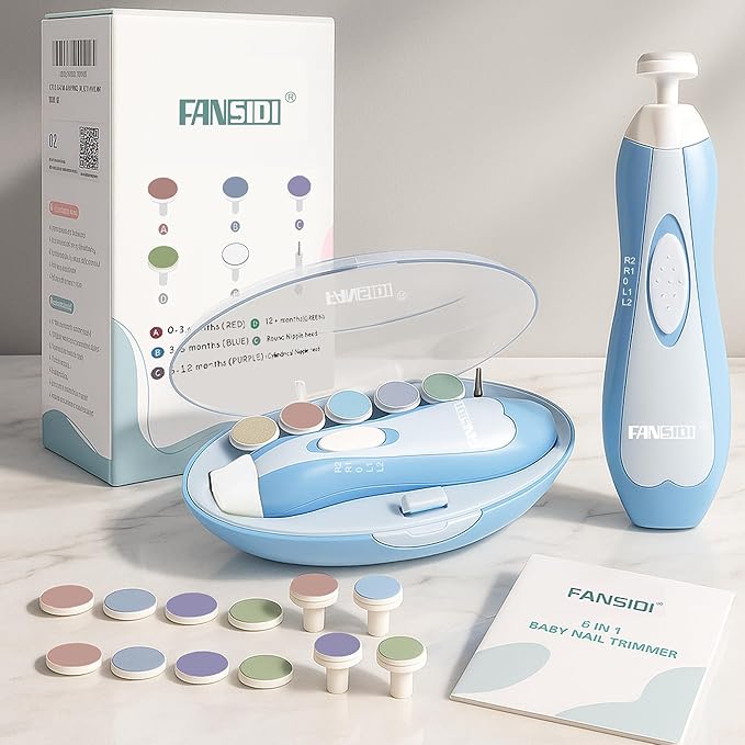 Fansidi Upgraded Baby Nail File | Easy & Safe Baby Nail Trimmer, Precise 4-Stage Electric Nail Clipper for Newborn to Toddler Boy, with Soft LED Light & 18 Grinding Heads, Perfect Baby Shower Gift