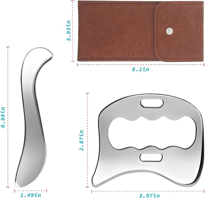 2-in-1 Stainless Steel Gua Sha Muscle Scraper Tool, Myofascial Scraping Tools for Physical Therapy, Lymphatic Drainage Massager, Soft Tissue Massage Tool (S+D)