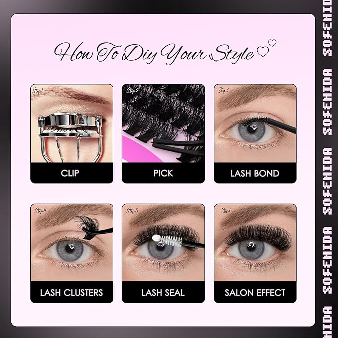 SOFENIDA Lash Extension Kit Thick Lash Cluster Kit 10-18mm Volume Eyelash Clusters D Curvature Cluster Eyelash Extensions Kit 3D Wispy Lash Clusters DIY Lash Extension Kit(60D 80D-10-18MIX Thick Kit)