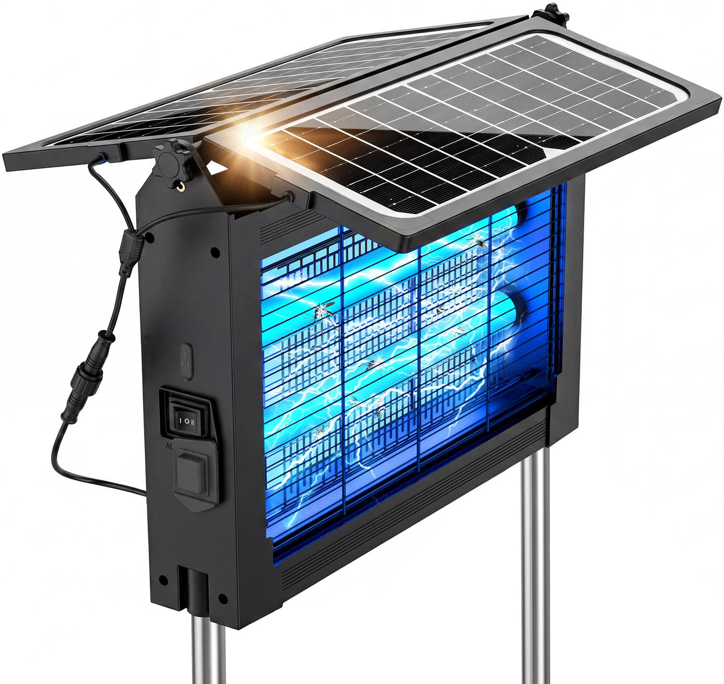 Upgraded Solar Bug Zapper Outdoor with Dual Panels, 4500V Cordless Rechargeable Fly Insect Killer Waterproof Electric Mosquitoes Zapper for Patio Garden Backyard RV Camping Pond