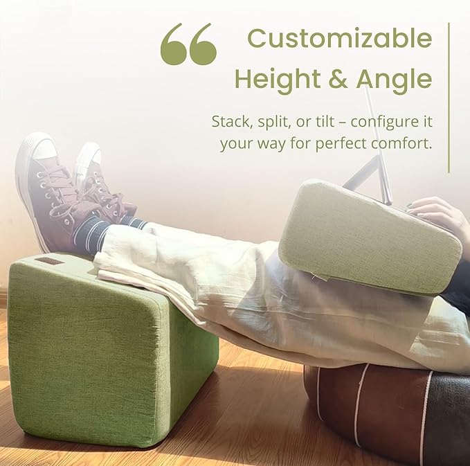 Avocado Adjustable Foot Rest for Under Desk at Work – Ergonomic Linen Memory Foam Footrest Pillow with Breathable Washable Cover, DIY Height Adjustment for Office Chair, Gaming, Home & Travel Use