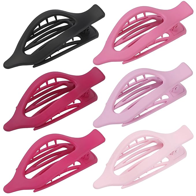Flat Hair Clips for Women - 6 PCS French Flat Claw Clips Medium Hair Clips for Girls Large Hair Claw Clips for Thick or Thin Hair Strong Hold No Slip Hair Accessories for women (Pink Purple)