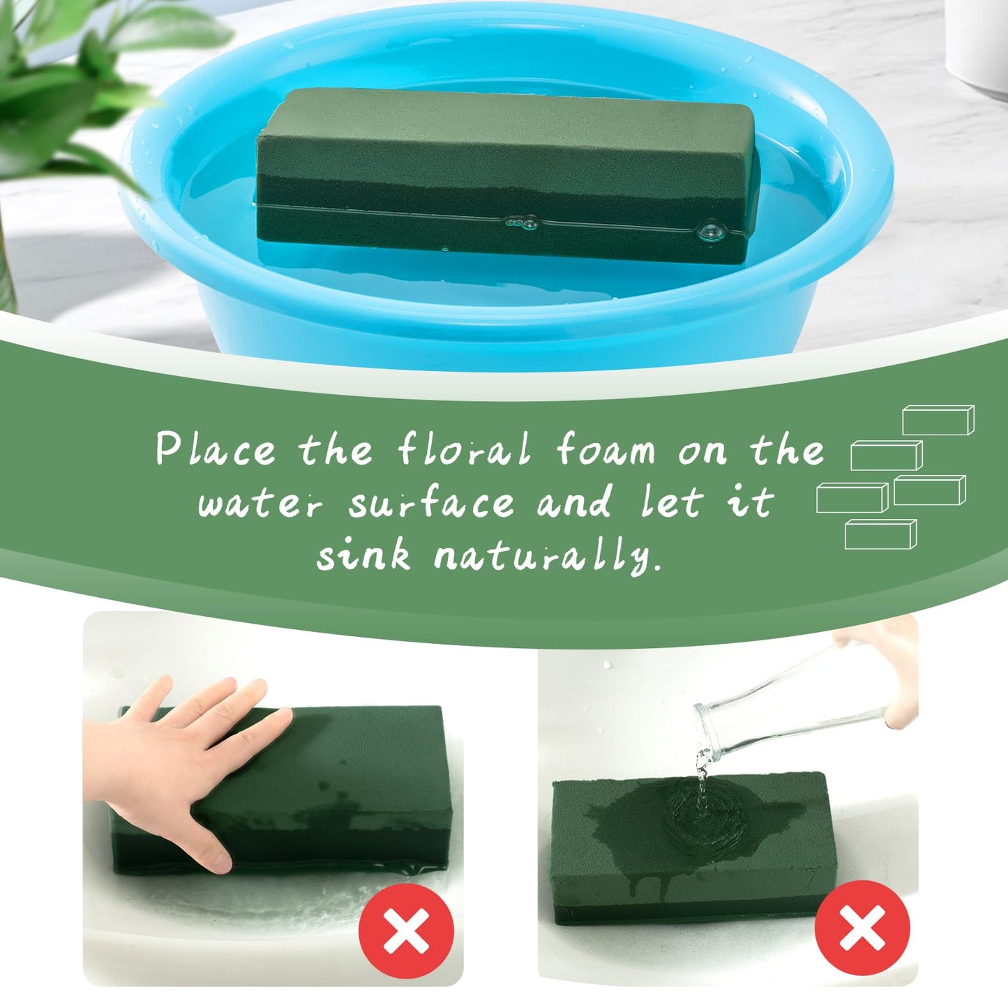 Tunnkit 12 Pcs Wet & Dry Floral Foam Blocks for Fresh and Artificial Flower Arrangement,(7.8" L x 3.5" W x 2.4" H) Flower Foam Brick Florist Foam for DIY Craft Wedding Home Decorations