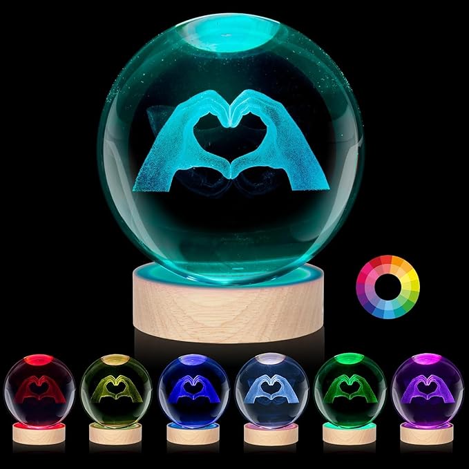 Kopesmsy 3D Crystal Ball Lamp,3.15 inch 3D K9 Crystal Ball Night Light with Wooden Base,Night Light Room Decor,Color Box,Birthday Anniversary Christmas Gifts for Women, Girlfriends, Wives, Daughters
