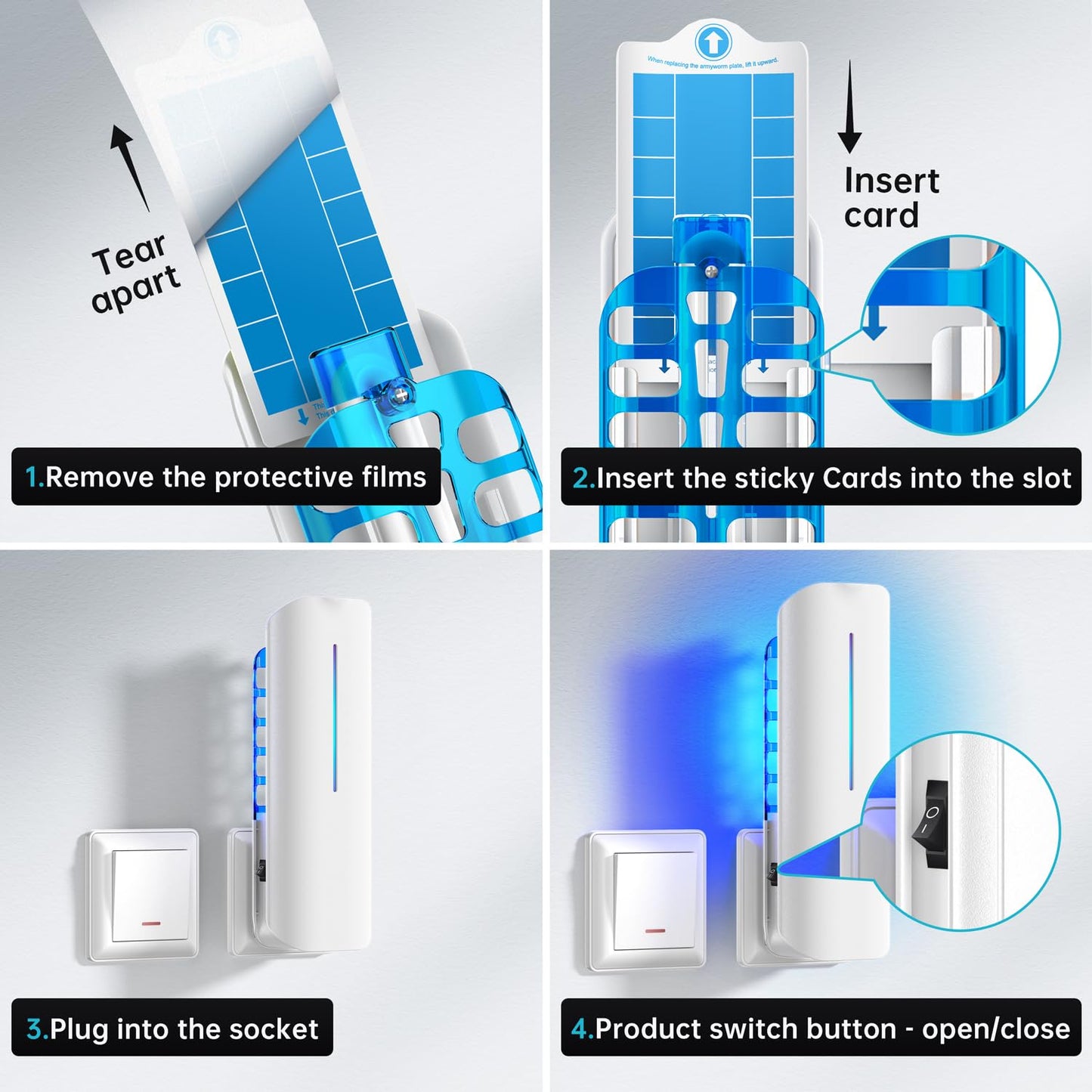 Fruit Fly Traps Indoor for Home: Plug in Mosquito Bug Zapper Gnat Moth Catcher with 9W Night UV Light, 2 Devices 20 Sticky Glue Board Refills for Indoors Flying Insect Trap