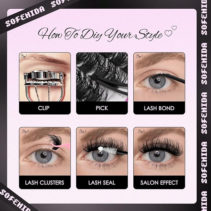 Lash Clusters Thick Lash Cluster with Lash Spikes 13-21MM Eyelash Clusters Thick Volume DIY Fairy Spiky Lash Extension Manga Lash Clusters Volume Cluster Lashes by SOFENIDA(100D-10-18MM)