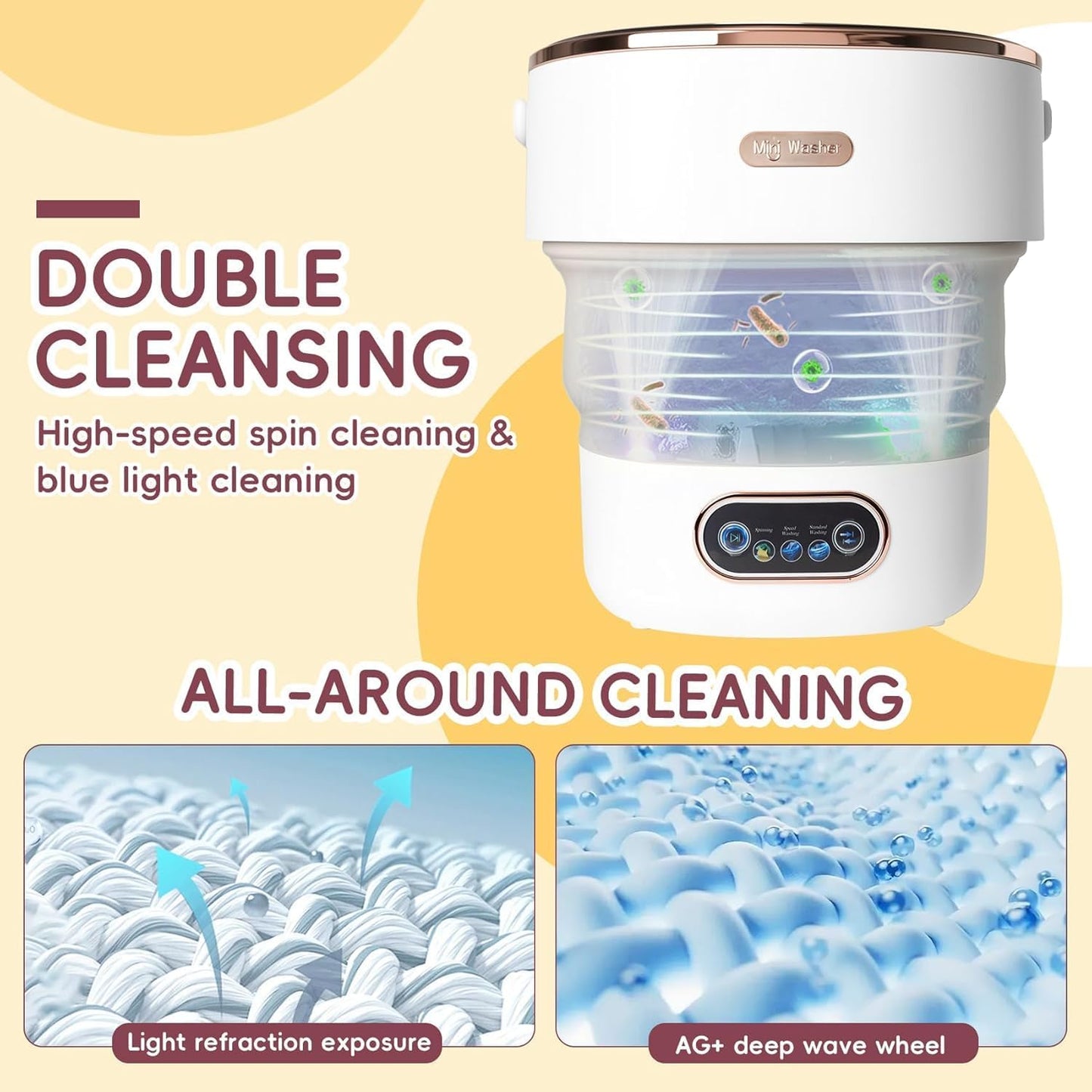 Portable Washing Machine 15L, Mini Washer with 4 Modes and Spin Basket, Large Capacity Laundry Washer Deep Cleaning for Underwear,Baby Clothes, Foldable Washing Machine for Apartments,Camping,Travel