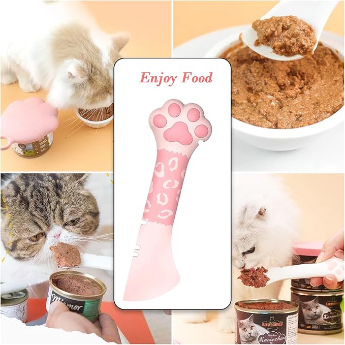 Sheldamy Silicone Pet Food Spoon, Cat Food Can Opener Paw, Wet or Dry Food Short Spoon for Cat Dog With Mini Spatula