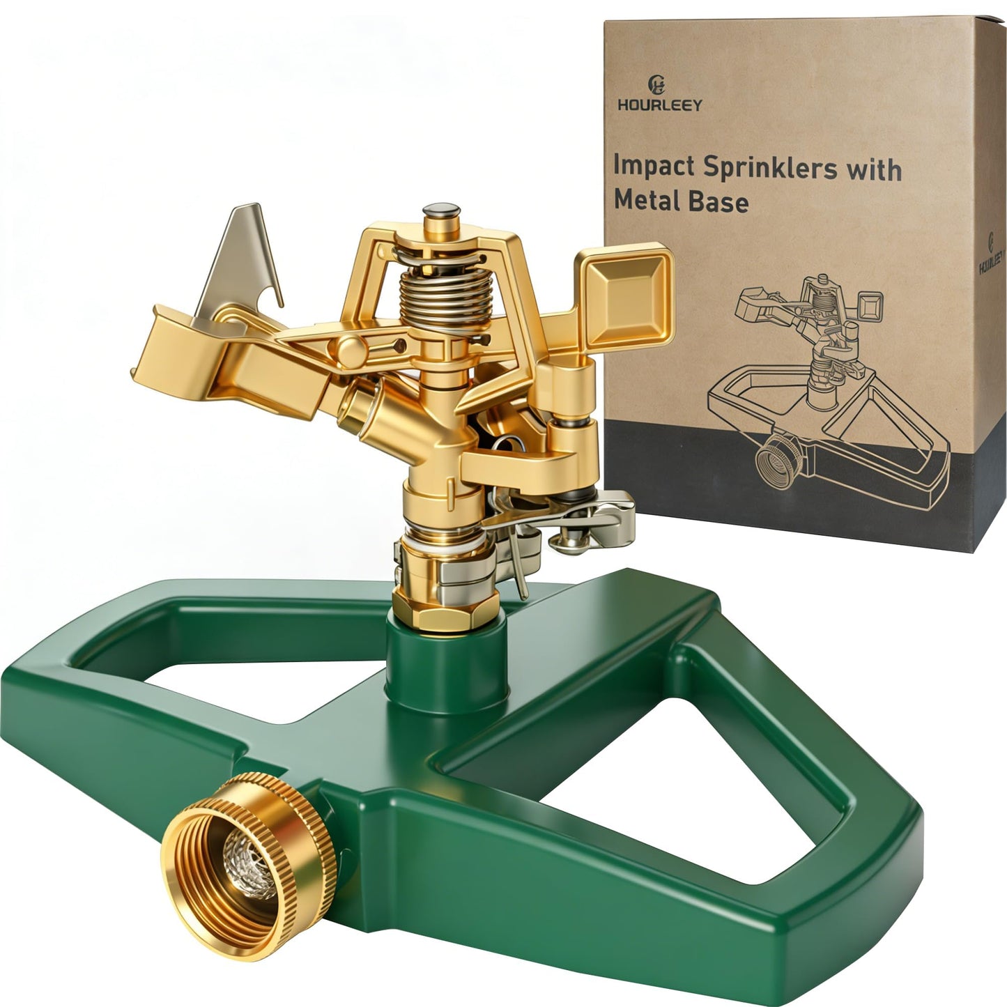 Hourleey Impact Pulsating Sprinklers for Yard - Heavy Duty Lawn Sprinkler with Metal Base, Adjustable Rotating 360 Degree for Large Area Garden, Coverage up to 5,800 Sq. Ft