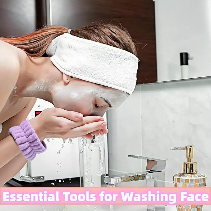 2 Pairs Wrist Washband for Women Washing Face, Wrist Spa Washband Absorbent Wristbands, Prevent Liquids from Spilling Down Your Arms