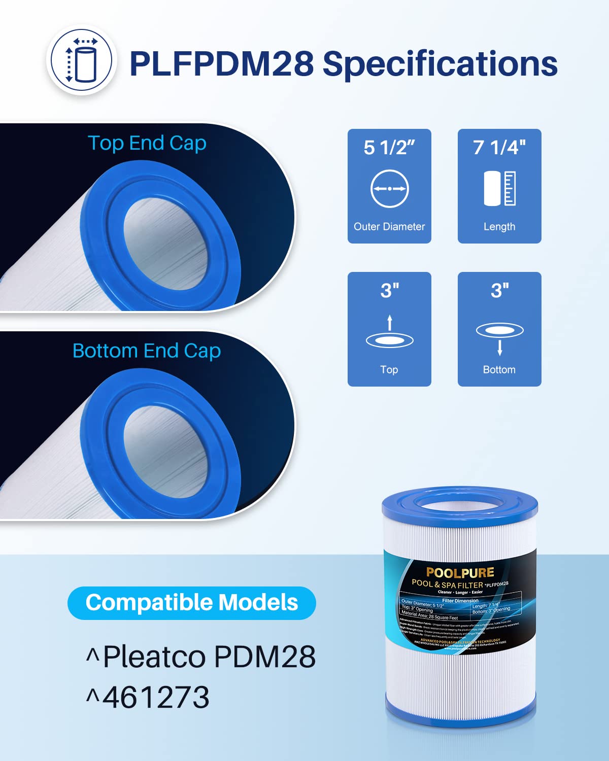 POOLPURE PDM28 Spa Filter Replaces Aquarest Dream Maker 461273 Hot Tub Filter, 1 Pack